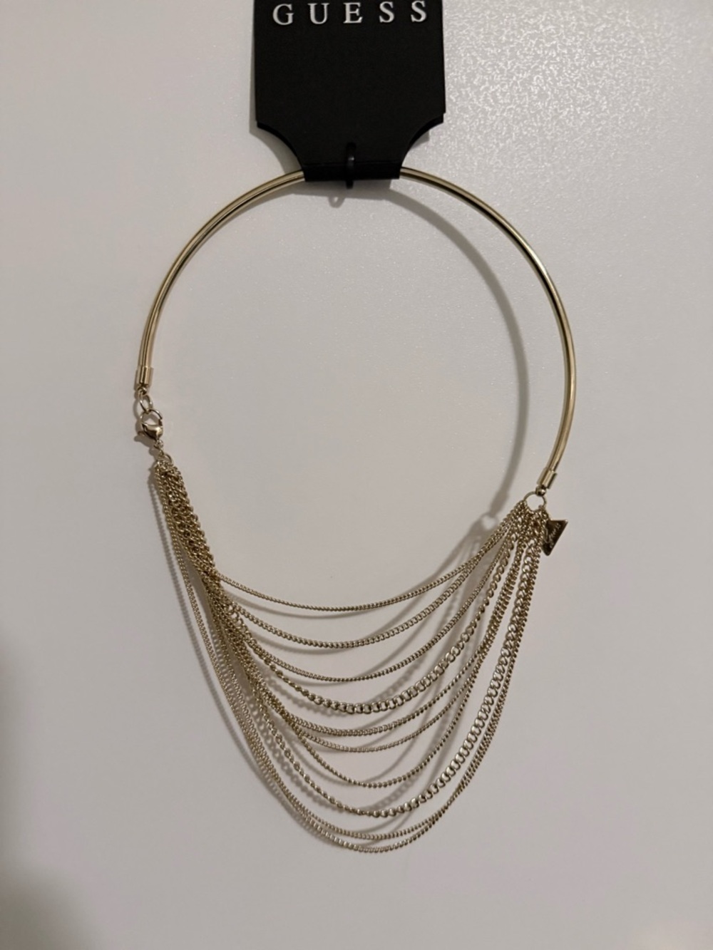 NEW GUESS Gold Collar Layered Chain Statement Necklace Choker Fringe NWT